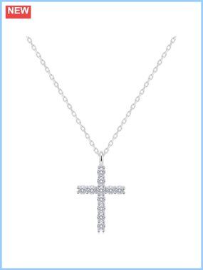 WES Moissanite Cross Necklace 925 Sterling Silver 14K White Gold Plated